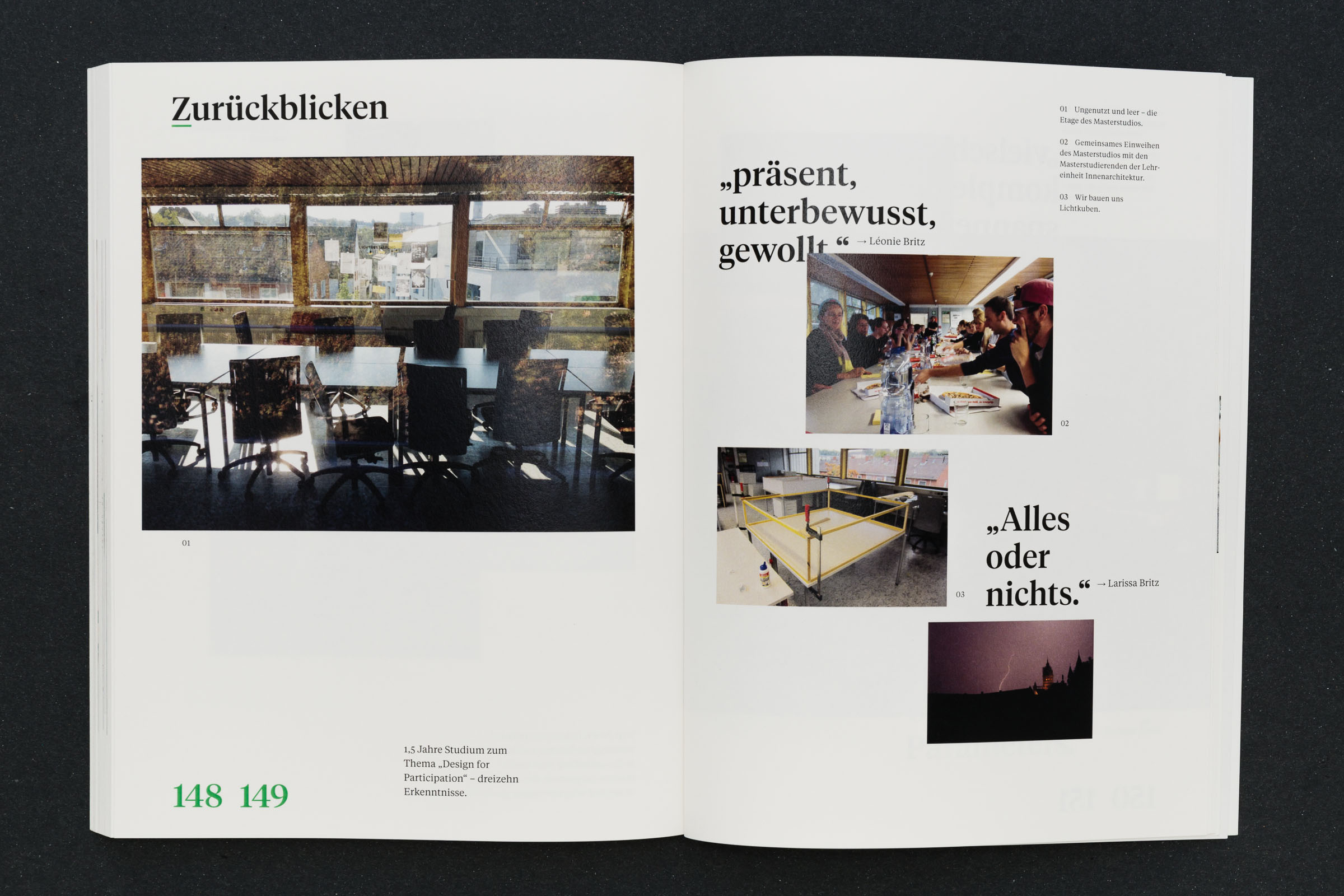 Freie Seitengestaltung mit Bildern Doppelseite freies Layout Werkbericht – Design for Participation © Christian Weber – Büro für Gestaltung und Kommunikation