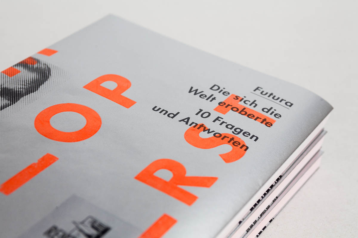 Detailansicht des Covers Futura – Die sich die Welt eroberte. 10 Fragen und Antworten. © Christian Weber – Büro für Gestaltung und Kommunikation