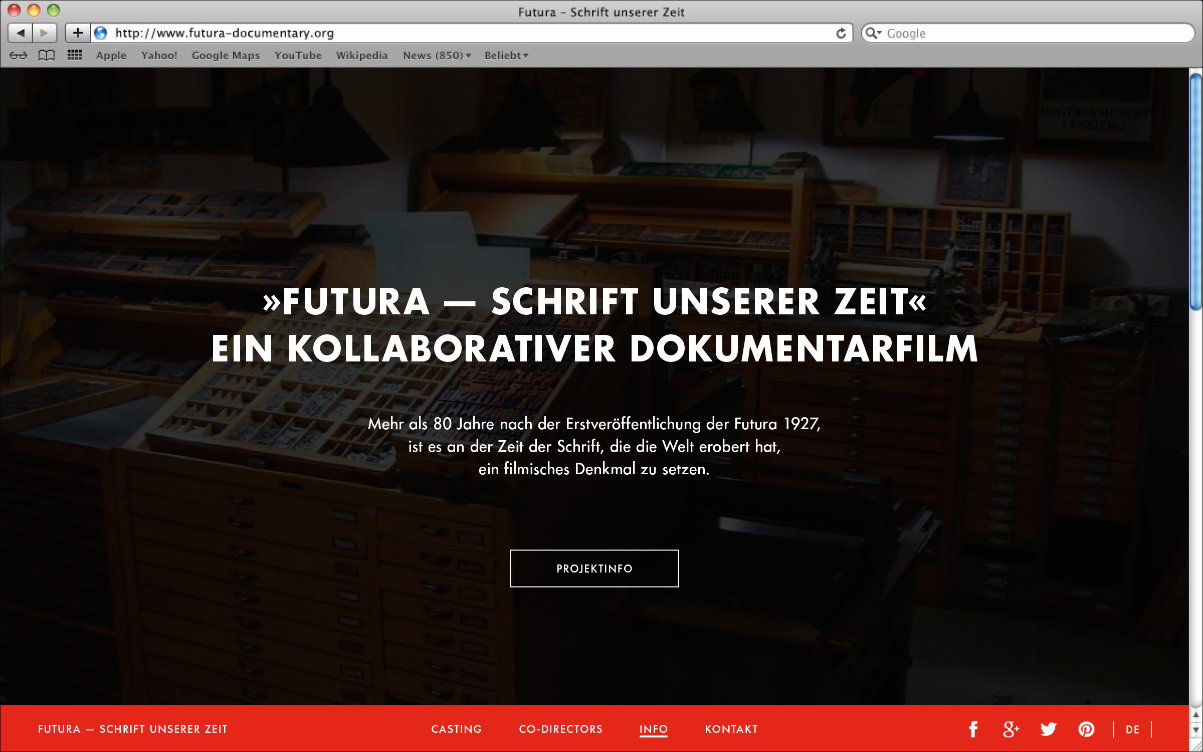 Webseite mit Slogan Futura – Schrift unserer Zeit. Ein kollaborativer Dokumentarfilm. © Christian Weber – Büro für Gestaltung und Kommunikation