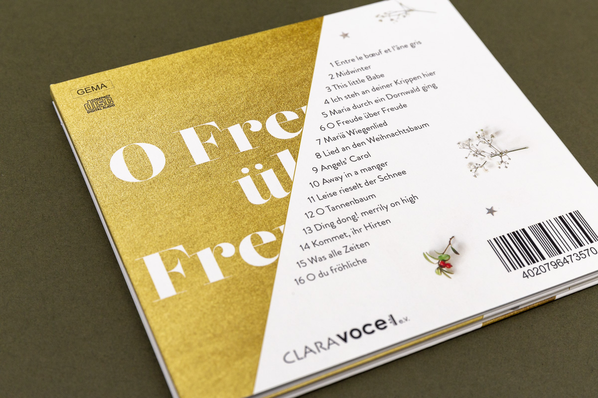 Rückseite CD-Cover für Chor Clara Voce © Christian Weber – Büro für Gestaltung und Kommunikation